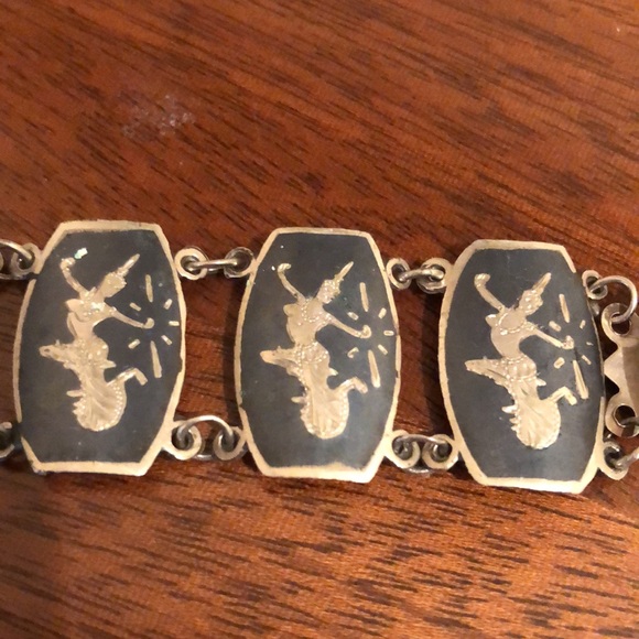 Vintage Thai Nielloware Siam Sterling Silver Panel Bracelet - Picture 15 of 16